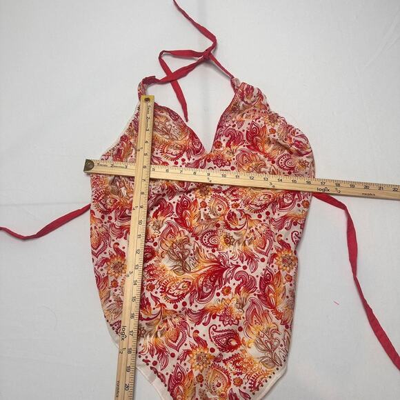 Patterned Halter V Neck Plunging Chest Area + Backless Tie Up Top Women’s Size L - Picture 3 of 3